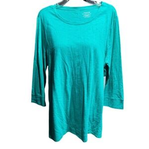 Chicos The Ultimate Tee Teal Green Button Back 3/4 Sleeve Top Size 2 L Large